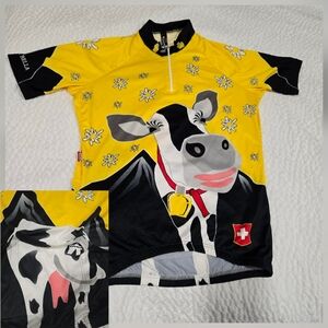 ASSOS Swiss Cow Print Cycling Jersey, yellow jersey daisy cowbell, L